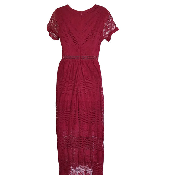 NWT Burgundy Crochet & Lace Maxi Dress M ALTAR'D STATE Bohemian BOHO Boutique - Picture 14 of 16